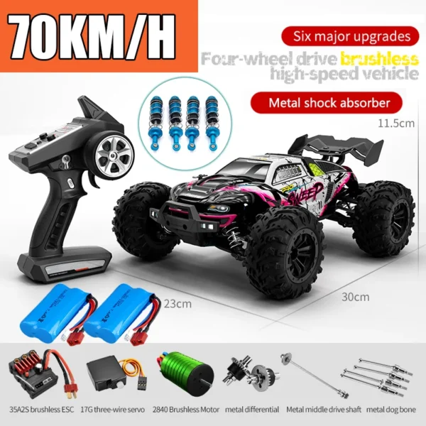 Rc Car Off Road 4x4 High Speed 70KM/H Remote Control Car with LED Headlight Brushless 4WD 1/16 Monster Truck Toys for Boys Gift