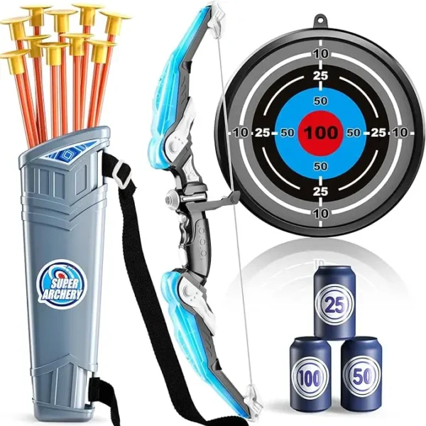Kids Bow and Arrow Set, LED Light Up Archery Toys Set for Kids Ages 4-8 8-12, with 10 Suction Cup Arrows, Target & Quiver, Boys