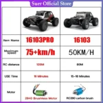 Rc Cars 16103Pro 50km/h or 75km/h with LED 1/16 Brushless Moter 4WD Off Road 4x4 High Speed Drift Monster Truck Kids Toys Gift - Image 6
