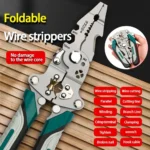 Foldable wire stripper, pulley design multi-function electrician wire splitter wire winding pliers crimping pliers hand tool